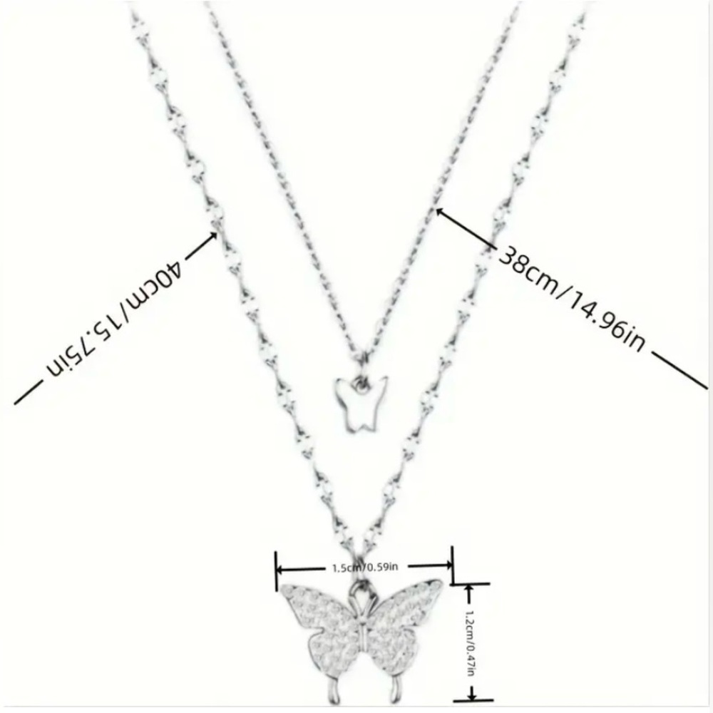 Double layer Diamond butterfly pendant necklace - Picture 3 of 3